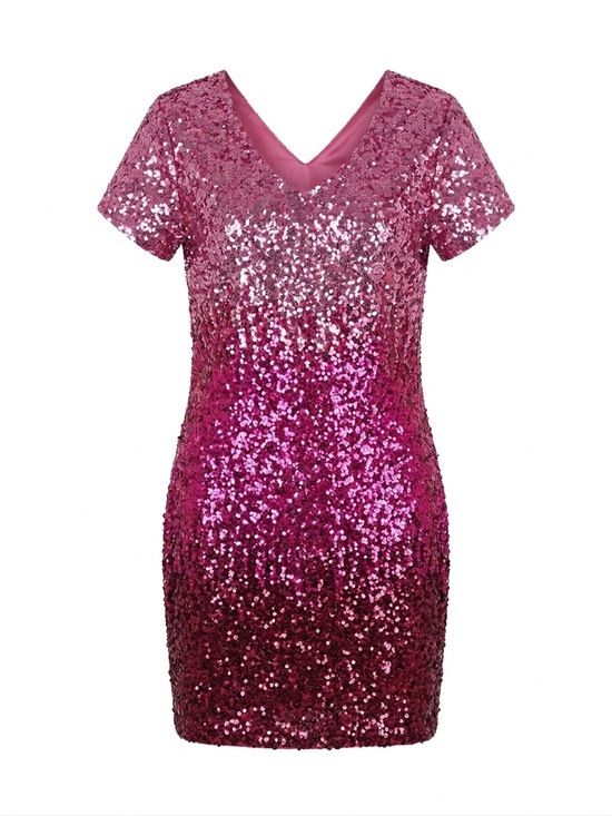 Maner Dresses & Skirts - MANER Fushia Ombre Sequin V-Neck Cocktail Dress - Size XXL